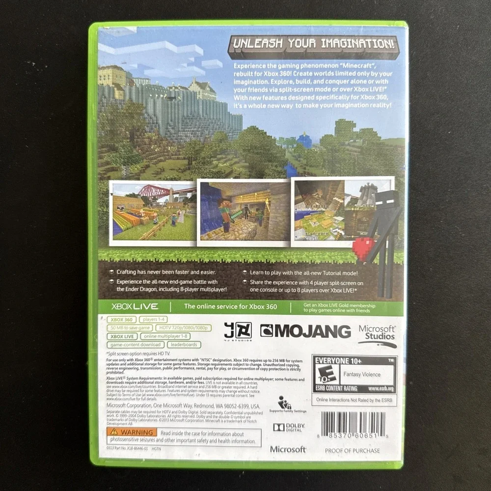 Minecraft Xbox 360 Edition (Microsoft Xbox 360, 2013) - Case & Disc, Tested